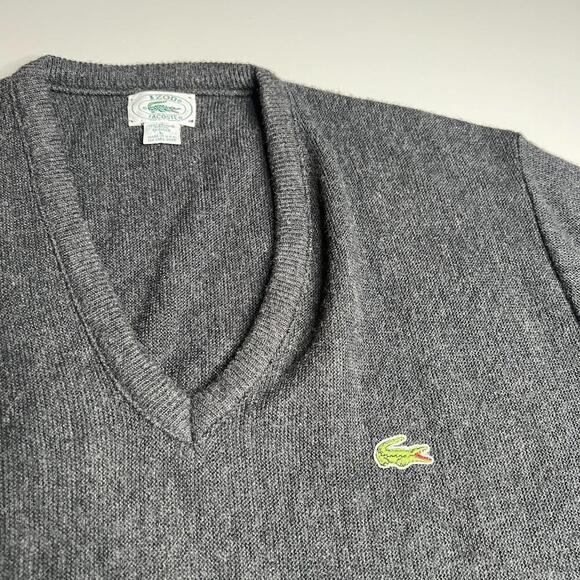 Vintage IZOD Lacoste V-Neck Sweater Men’s L Gray USA Made 100% Orlon Pullover - Picture 10 of 10